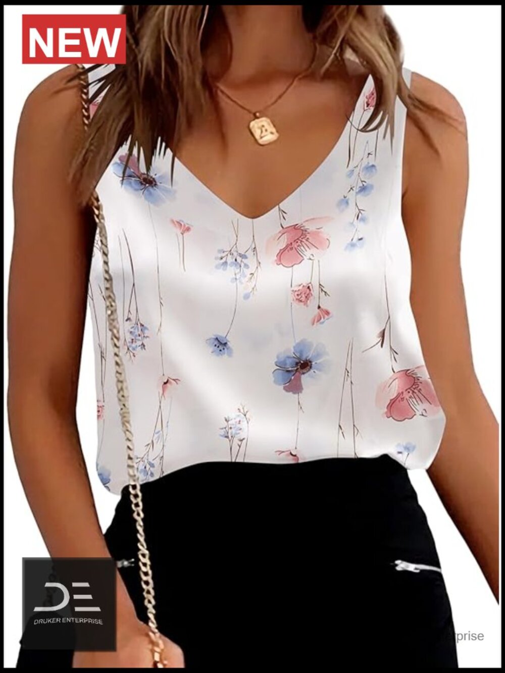 Silk Satin V-Neck Sleeveless Tank Top Camisole Blouse